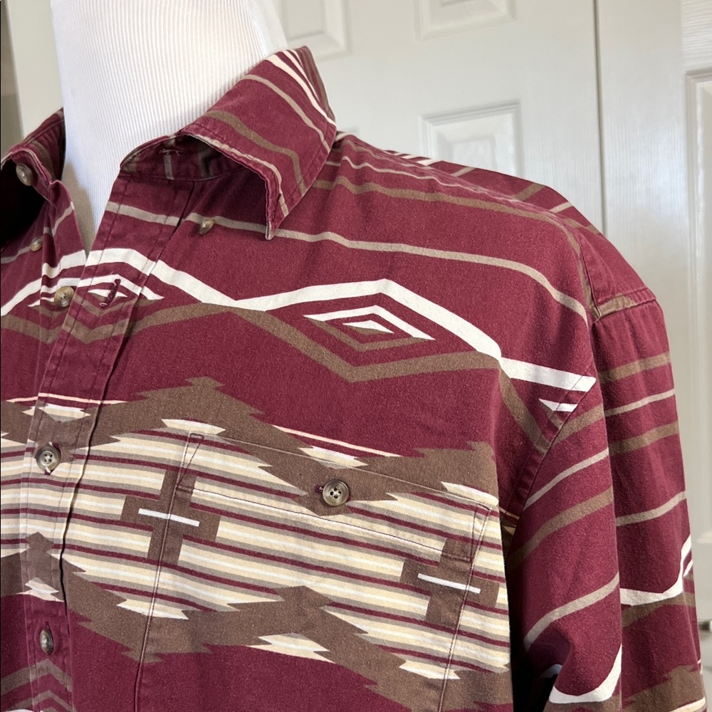 Vtg Gulf Coast Outfitters Men's Red Southwestern Aztec Long Sleeve Shirt Sz L